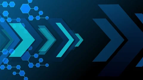 Abstract chevron arrows pointing right with hexagonal network pattern on da.. Stock Footage 334750418