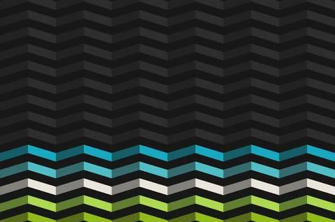 Abstract chevron pattern with vibrant blue and green stripes on dark background 스톡 일러스트