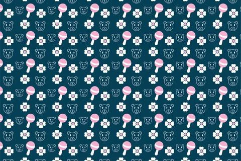Abstract childish pattern vector with baby toys and flowers. Seamless backdro Stock Illustration