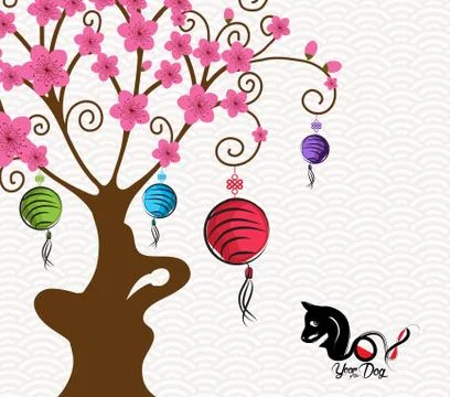 Abstract chinese new year lantern and background. Year of the dog Stock Illustration