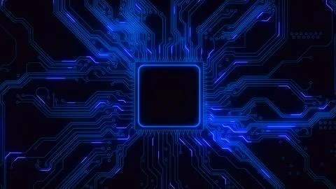 Abstract chip with PCB traces on a transparent background. Stock Illustration