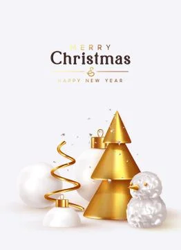 Abstract Christmas background with 3d design elements. Sharp conical golden C Stock Illustration