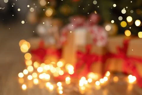 Abstract Christmas background with space for copy, blurred lights. Stock Photos