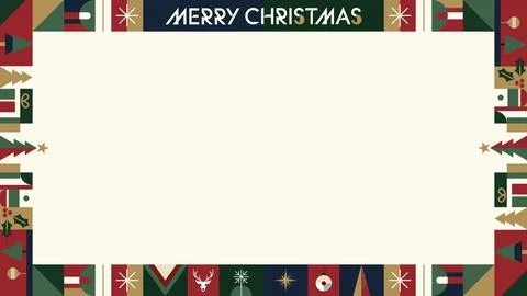 Abstract Christmas geometric elements horizontal frame with light cream bac.. Ilustración de archivo