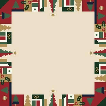 Abstract Christmas geometric elements square frame with baige background ha.. Stock Illustration