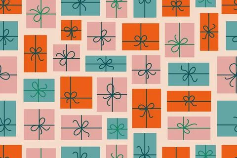 Abstract christmas gift boxes seamless vector pattern in retro style. Geometric Stock Illustration
