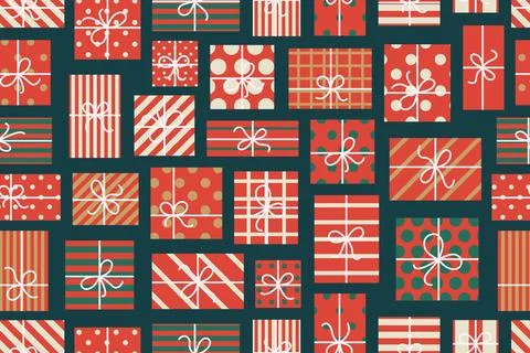 Abstract christmas gift boxes seamless vector pattern. Festive geometric Stock Illustration