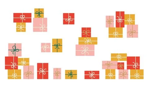 Abstract christmas gift boxes vector set. Geometric simple illustrations. Stock Illustration