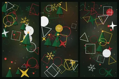 Abstract Christmas Holiday Background Featuring Geometric Shapes and Pine Tre Stock Illustration