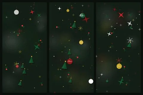 Abstract Christmas Holiday Background Patterns with Festive Ornaments and Tre Stock Illustration