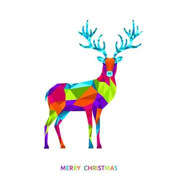 Abstract Christmas low poly triangle reindeer  on white background. Stock Illustration