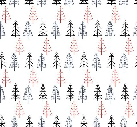 Abstract Christmas Seamless pattern with hand drawn Christmas trees. Vector 스톡 일러스트