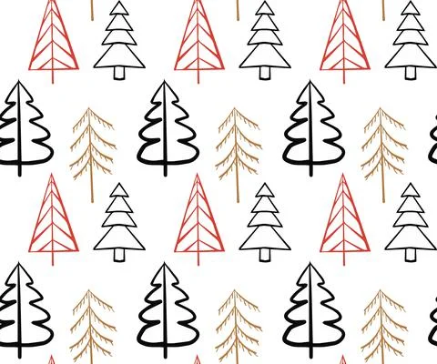Abstract Christmas Seamless pattern with hand drawn Christmas trees. Vector 스톡 일러스트