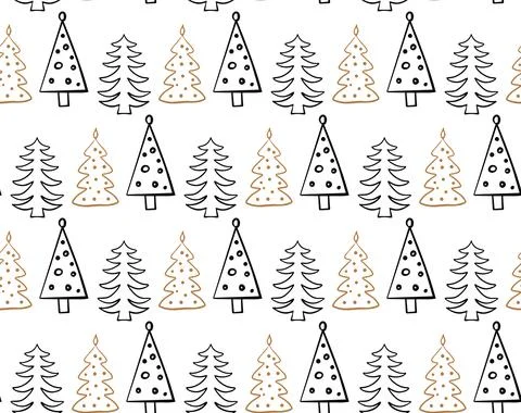 Abstract Christmas Seamless pattern with hand drawn Christmas trees. Vector 스톡 일러스트