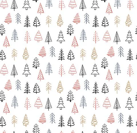 Abstract Christmas Seamless pattern with hand drawn Christmas trees. Vector 스톡 일러스트