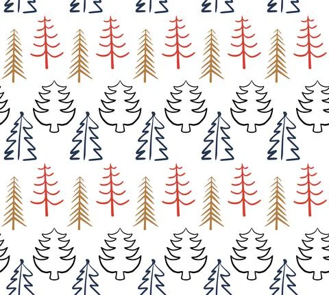 Abstract Christmas Seamless pattern with hand drawn Christmas trees. Vector 库存插图