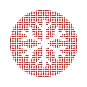 Abstract Christmas snowflake element made of red dots on white background. Stock Illustration