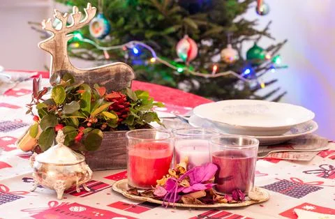 Abstract christmas table. Stock Photos