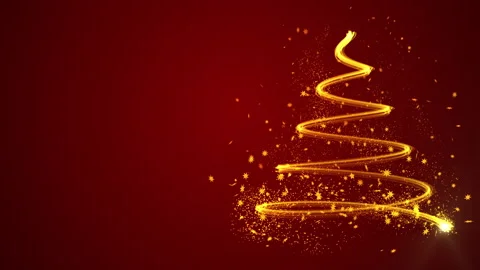 Abstract Christmas Tree Animation with Star Particles on Red Background Stock Footage 166864735
