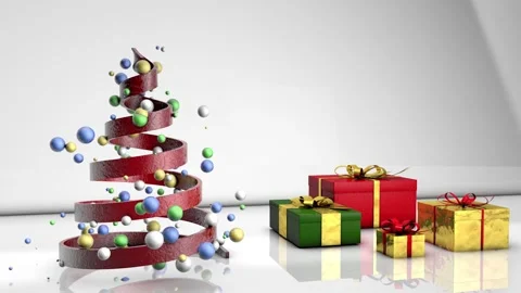Abstract christmas tree with balls and gifts Stock Footage 142848652