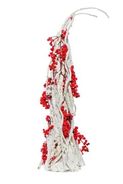 Abstract christmas tree decorated with clusters of mountain ash isolated on w Stock Photos