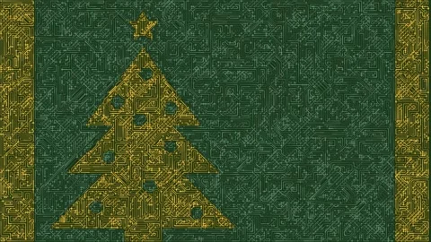 Abstract christmas tree design from golden circuit board patterns, a modern and Stock Footage 341844114
