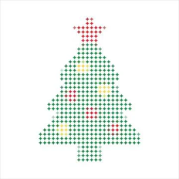 Abstract Christmas tree element made of colorful dots on white background. Stock Illustration
