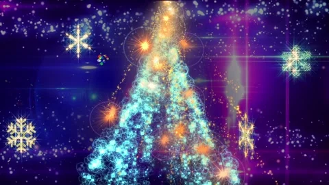 Abstract christmas tree with falling snow on blue background Stock Footage 97849269