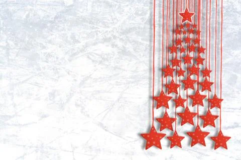 Abstract Christmas Tree made from red stars on snow background Stock Illustration