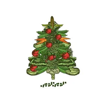 Abstract Christmas tree made of set vegetables. Vegetarian Christmas tree. Hand Illustrazione stock