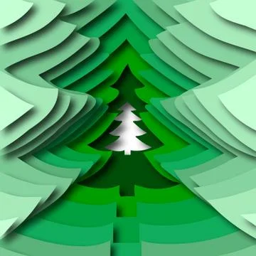 Abstract christmas tree, paper effect and shadow, new year and christmas Stock Illustration