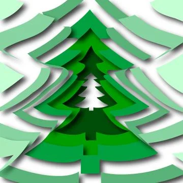 Abstract christmas tree, paper effect and shadow, new year and christmas Stock Illustration