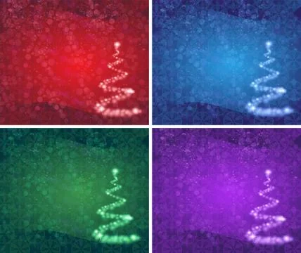 Abstract christmas tree on a red, blue, green and lilac backgrounds Stock Illustration