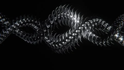 Abstract chrome 3D snake shape dragon skin scales infinity knot DNA backdrop Stock Footage 264667671