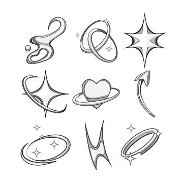 Abstract chrome elements set with y2k aesthetic Stockillustratie