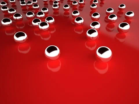 Abstract chrome spheres on red background Stock Illustration
