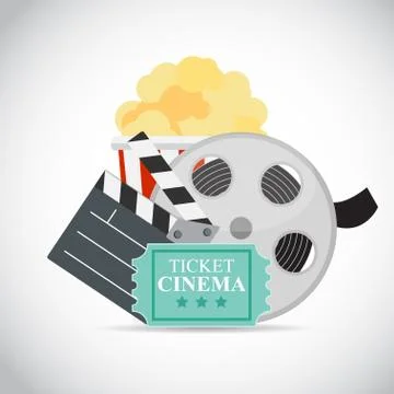 Abstract Cinema Flat Background with Reel, Old Style Ticket, Big Stock Illustration