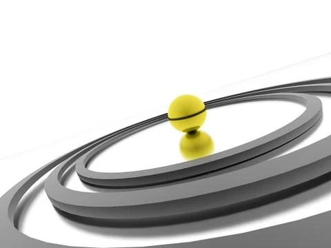 Abstract circle concept with yellow sphere on center Illustrazione stock