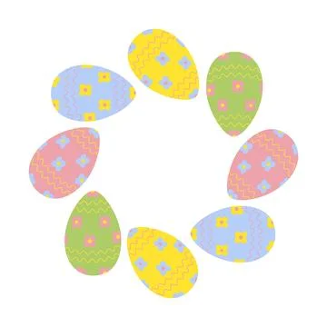 Abstract circle Easter frame of painted eggs with floral pattern in trendy soft Stock Illustration