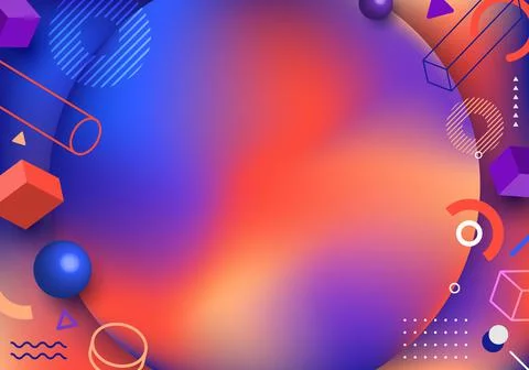 Abstract circle fluid gradient shape with 3D geometric elements graphic desig Illustrazione stock