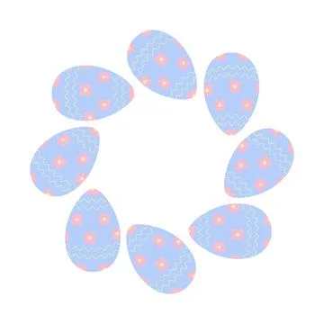 Abstract circle frame of Easter Eggs with floral pattern in trendy soft blue Stock Illustration