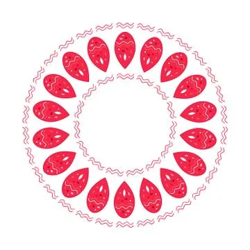 Abstract circle frame pattern, red and pink drops vector background Stock Illustration