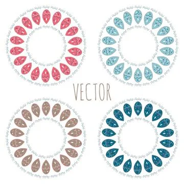 Abstract circle frames set, blue pink brown drops vector pattern イラスト素材