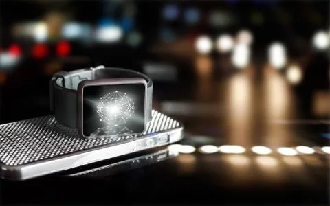 Abstract circle global network connection on smart watch, Omni Channel Stock-Fotos