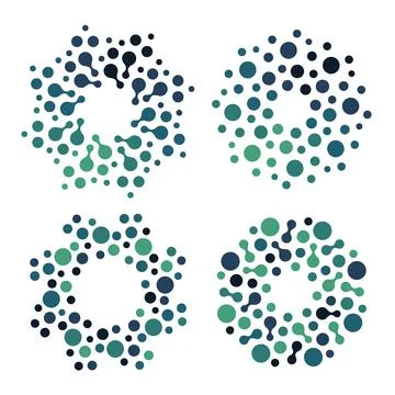 Abstract circle logotype set. Green and blue dotted round isolated chem logo Stock Illustration