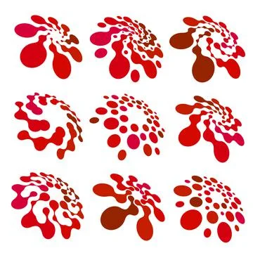 Abstract circle logotype set. Red dotted round isolated chem logo collection 스톡 일러스트