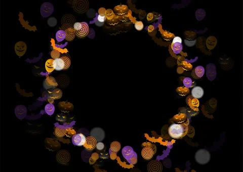 Abstract circle made of bright Halloween symbols vector background Stock Illustration