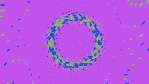 Abstract circle made of green and blue squares on purple Stock Illustration