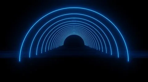Abstract circle neon tunnel with reflection . blue neon laser circles Illustrazione stock