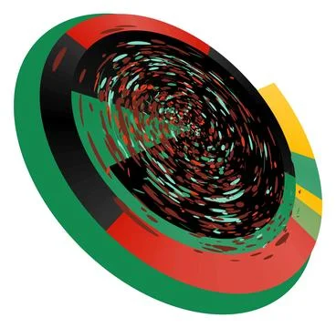 An abstract circle in perspective and small colored shapes moving along it. 스톡 일러스트
